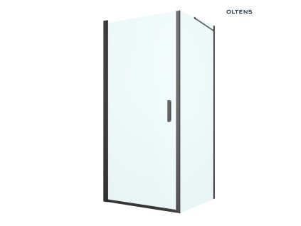 Oltens Rinnan sprchový kout 90x90 cm, čtvercový, dveře se zástěnou, matná černá/průhledné sklo, 20014300