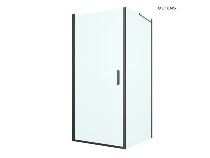 Oltens Rinnan sprchový kout 90x100 cm, obdélníkový, dveře se zástěnou, matná černá/průhledné sklo, 20217300
