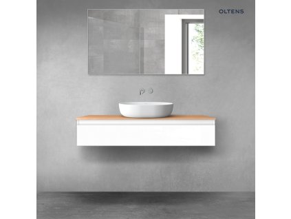 Oltens Vernal závěsná umyvadlová skříňka 120 cm s deskou, lesklá bílá/dub 68103000