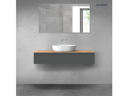 Oltens Vernal závěsná umyvadlová skříňka 120 cm s deskou, matná grafitová/dub 68103400