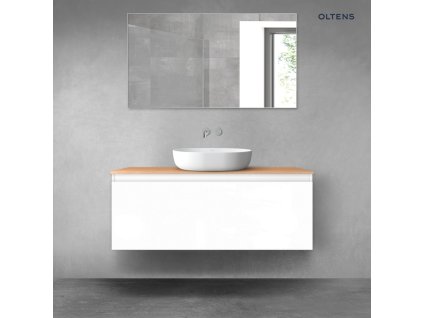 Oltens Vernal závěsná umyvadlová skříňka 120 cm s deskou, lesklá bílá/dub 68106000