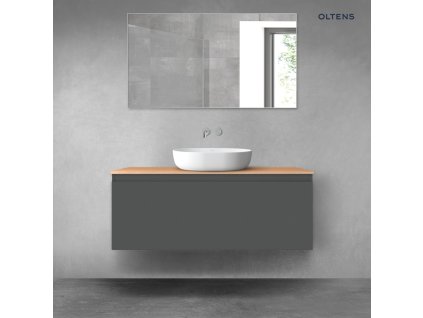 Oltens Vernal závěsná umyvadlová skříňka 120 cm s deskou, matná grafitová/dub 68106400