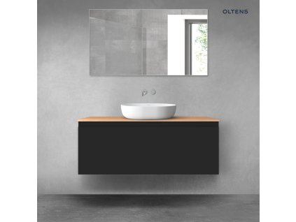 Oltens Vernal závěsná umyvadlová skříňka 120 cm s deskou, matná černá/dub 68106300