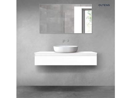 Oltens Vernal závěsná umyvadlová skříňka 120 cm s deskou, lesklá bílá 68128000