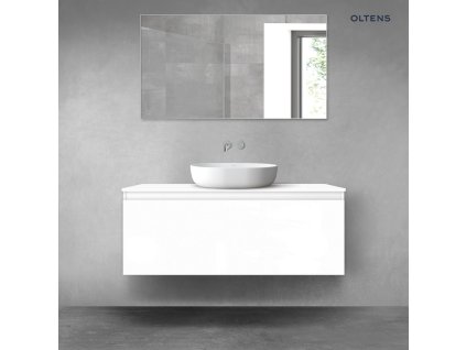Oltens Vernal závěsná umyvadlová skříňka 120 cm s deskou, lesklá bílá 68129000