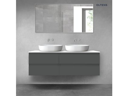 Oltens Vernal sada koupelnového nábytku 140 cm s horní deskou, matná grafitová/lesklá bílá 68258400