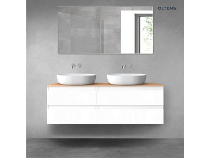 Oltens Vernal sada koupelnového nábytku 140 cm s horní deskou, lesklá bílá/dub 68259000