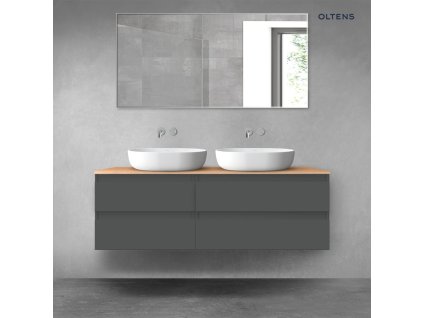 Oltens Vernal sada koupelnového nábytku 140 cm s horní deskou, matná grafitová/dub 68260400