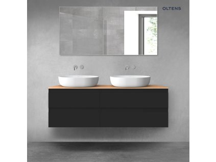 Oltens Vernal sada koupelnového nábytku 140 cm s horní deskou, matná černá/dub 68260300