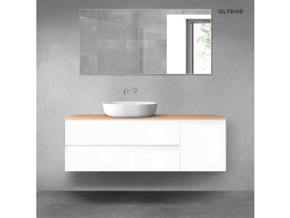 Oltens Vernal sada koupelnového nábytku 140 cm s horní deskou, lesklá bílá/dub 68264000