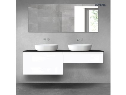 Oltens Vernal sada koupelnového nábytku 160 cm s horní deskou, lesklá bílá/matná černá 68371000