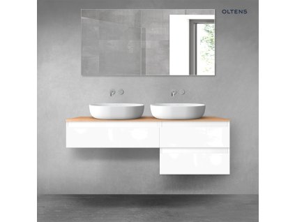 Oltens Vernal sada koupelnového nábytku 140 cm s horní deskou, lesklá bílá/dub 68289000