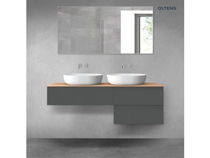 Oltens Vernal sada koupelnového nábytku 140 cm s horní deskou, matná grafitová/dub 68289400