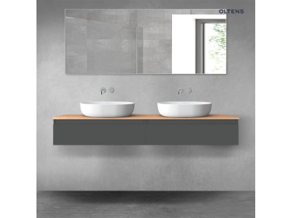 Oltens Vernal sada koupelnového nábytku 160 cm s horní deskou, matná grafitová/dub 68374400