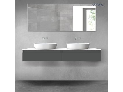 Oltens Vernal sada koupelnového nábytku 160 cm s horní deskou, matná grafitová/lesklá bílá 68375400
