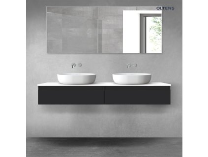 Oltens Vernal sada koupelnového nábytku 160 cm s horní deskou, matná černá/lesklá bílá 68375300