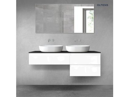 Oltens Vernal sada koupelnového nábytku 140 cm s horní deskou, lesklá bílá/matná černá 68290000