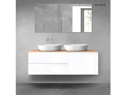 Oltens Vernal sada koupelnového nábytku 140 cm s horní deskou, lesklá bílá/dub 68293000