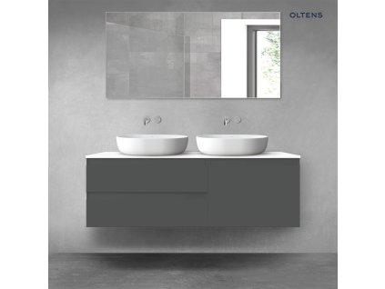 Oltens Vernal sada koupelnového nábytku 140 cm s horní deskou, matná grafitová/lesklá bílá 68294400