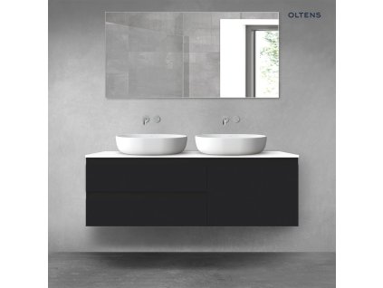 Oltens Vernal sada koupelnového nábytku 140 cm s horní deskou, matná černá/lesklá bílá 68294300