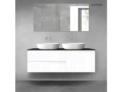 Oltens Vernal sada koupelnového nábytku 140 cm s horní deskou, lesklá bílá/matná černá 68294000