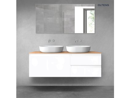 Oltens Vernal sada koupelnového nábytku 140 cm s horní deskou, lesklá bílá/dub 68297000