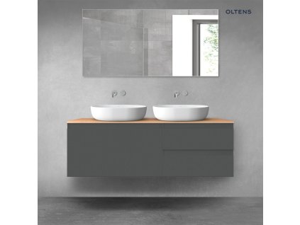 Oltens Vernal sada koupelnového nábytku 140 cm s horní deskou, matná grafitová/dub 68297400