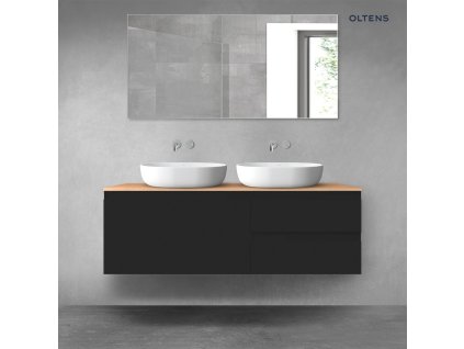 Oltens Vernal sada koupelnového nábytku 140 cm s horní deskou, matná černá/dub 68297300