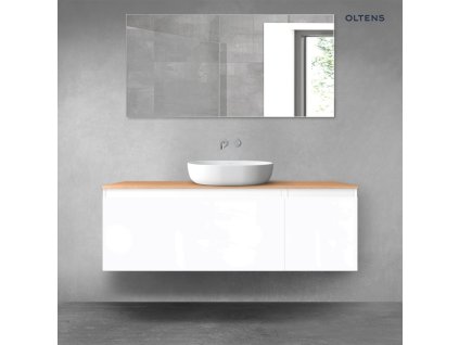 Oltens Vernal sada koupelnového nábytku 140 cm s horní deskou, lesklá bílá/dub 68315000