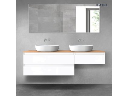 Oltens Vernal sada koupelnového nábytku 160 cm s horní deskou, lesklá bílá/dub 68348000