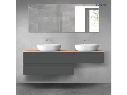 Oltens Vernal sada koupelnového nábytku 160 cm s horní deskou, matná grafitová/dub 68348400