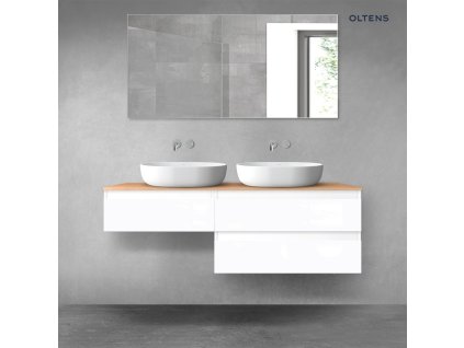 Oltens Vernal sada koupelnového nábytku 140 cm s horní deskou, lesklá bílá/dub 68325000