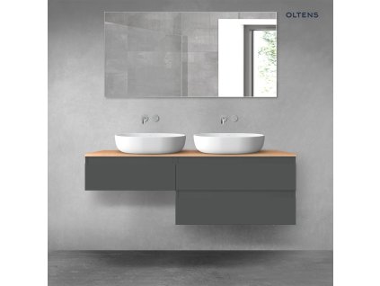 Oltens Vernal sada koupelnového nábytku 140 cm s horní deskou, matná grafitová/dub 68325400