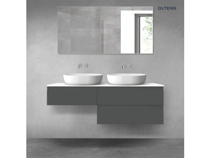Oltens Vernal sada koupelnového nábytku 140 cm s horní deskou, matná grafitová/lesklá bílá 68326400