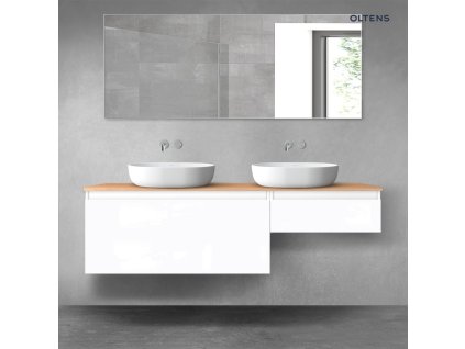 Oltens Vernal sada koupelnového nábytku 160 cm s horní deskou, lesklá bílá/dub 68352000