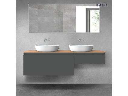 Oltens Vernal sada koupelnového nábytku 160 cm s horní deskou, matná grafitová/dub 68352400