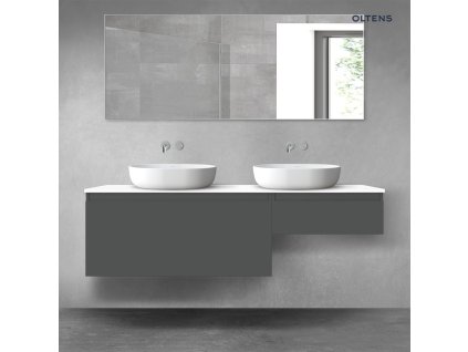 Oltens Vernal sada koupelnového nábytku 160 cm s horní deskou, matná grafitová/lesklá bílá 68353400