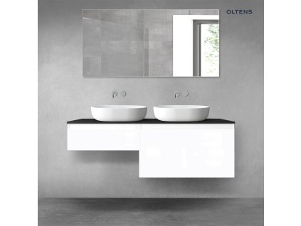 Oltens Vernal sada koupelnového nábytku 140 cm s horní deskou, lesklá bílá/matná černá 68306000