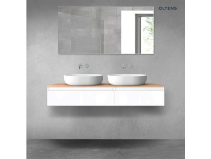 Oltens Vernal sada koupelnového nábytku 140 cm s horní deskou, lesklá bílá/dub 68321000