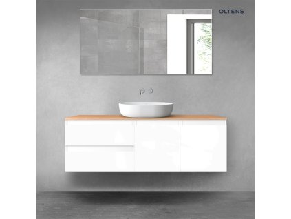 Oltens Vernal sada koupelnového nábytku 140 cm s horní deskou, lesklá bílá/dub 68272000