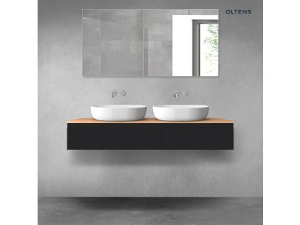 Oltens Vernal sada koupelnového nábytku 140 cm s horní deskou, matná černá/dub 68321300