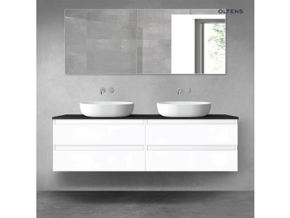Oltens Vernal sada koupelnového nábytku 160 cm s horní deskou, lesklá bílá/matná černá 68361000
