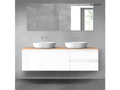 Oltens Vernal sada koupelnového nábytku 160 cm s horní deskou, lesklá bílá/dub 68440000