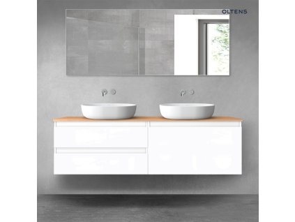Oltens Vernal sada koupelnového nábytku 160 cm s horní deskou, lesklá bílá/dub 68364000