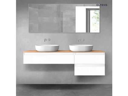 Oltens Vernal sada koupelnového nábytku 160 cm s horní deskou, lesklá bílá/dub 68329000