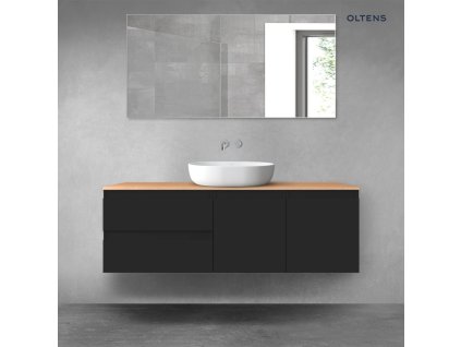 Oltens Vernal sada koupelnového nábytku 140 cm s horní deskou, matná černá/dub 68272300