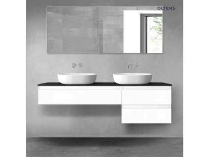Oltens Vernal sada koupelnového nábytku 160 cm s horní deskou, lesklá bílá/matná černá 68330000
