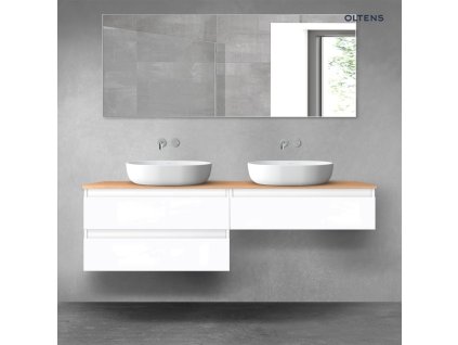 Oltens Vernal sada koupelnového nábytku 160 cm s horní deskou, lesklá bílá/dub 68366000
