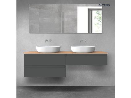 Oltens Vernal sada koupelnového nábytku 160 cm s horní deskou, matná grafitová/dub 68366400