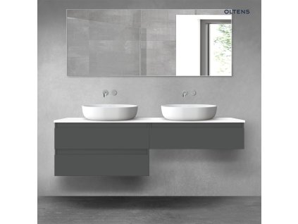 Oltens Vernal sada koupelnového nábytku 160 cm s horní deskou, matná grafitová/lesklá bílá 68367400
